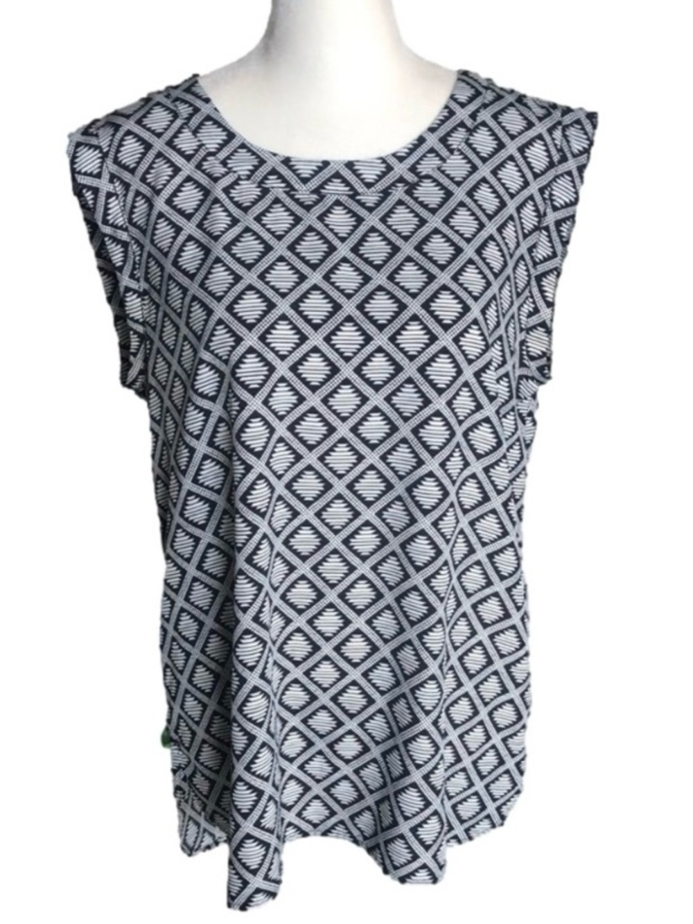 J. Crew White & Black Geometric Casual Sleeveless Tank Round Neck Blouse